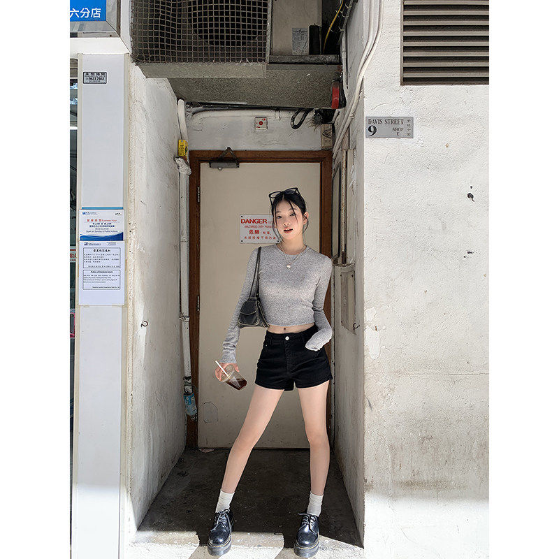 红人馆牛仔短裤女2026年新款夏季黑色直筒美式复古裤子女低腰热裤