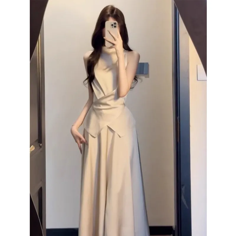 2026新款御姐高级感穿搭无袖连衣裙子女夏季法式气质收腰套装长裙