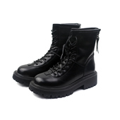 金佰川新款 女士短筒靴子圆头粗跟系带后拉链韩版 休闲百搭马丁靴潮