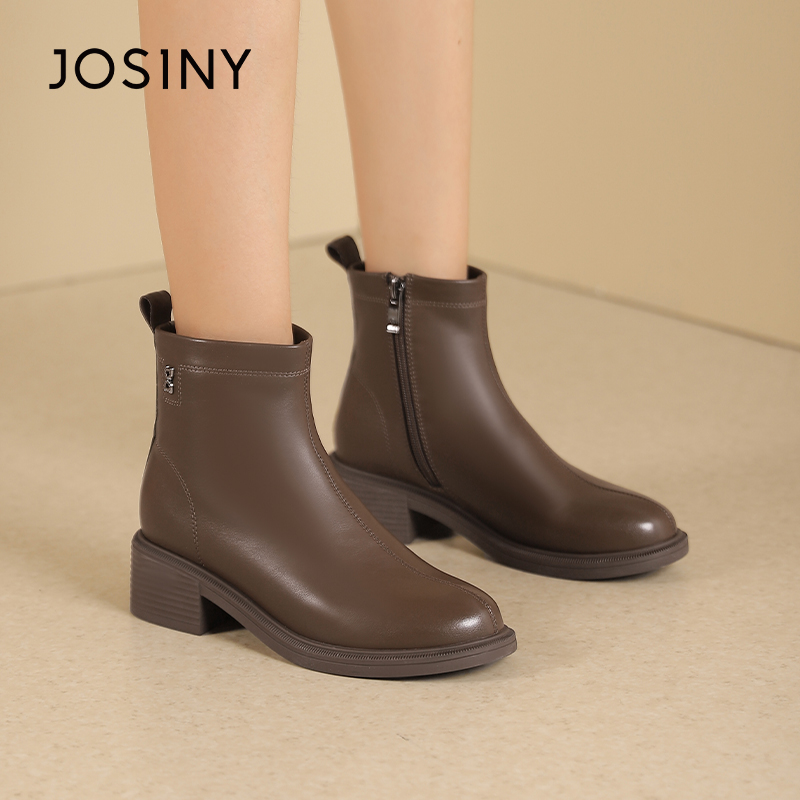 卓诗尼女靴冬季撤柜正品英伦都市切尔西靴舒适圆头方跟通勤时尚潮