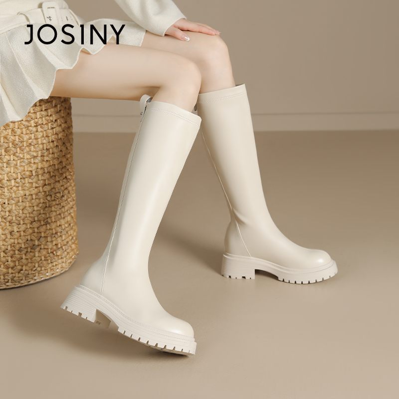 卓诗尼冬女靴撤柜正品长筒靴复古骑士靴擦色圆头厚底摩登百搭显瘦