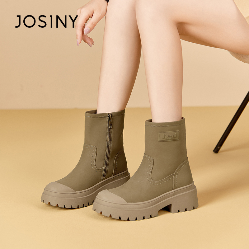 卓诗尼女靴冬季撤柜正品学院风柔软瘦瘦靴圆头包边防踢休闲百搭潮