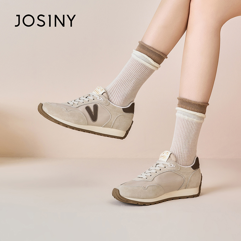 卓诗尼2025秋季新款女士德训鞋字母刺绣系带休闲运动鞋百搭阿甘鞋