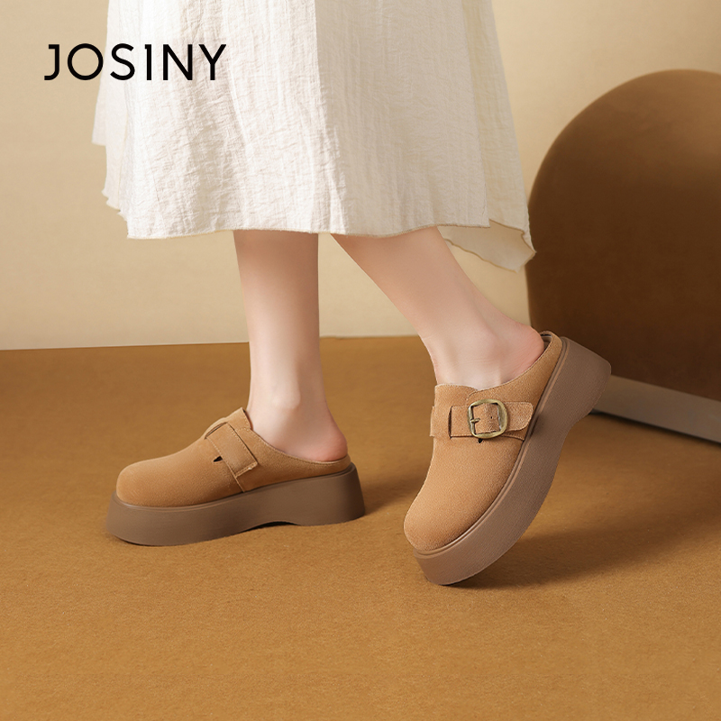 卓诗尼厚底勃肯鞋女2025春季新款百搭休闲增高一脚蹬搭扣圆头单鞋