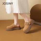 百搭休闲增高一脚蹬搭扣圆头单鞋 新款 女2025春季 卓诗尼厚底勃肯鞋