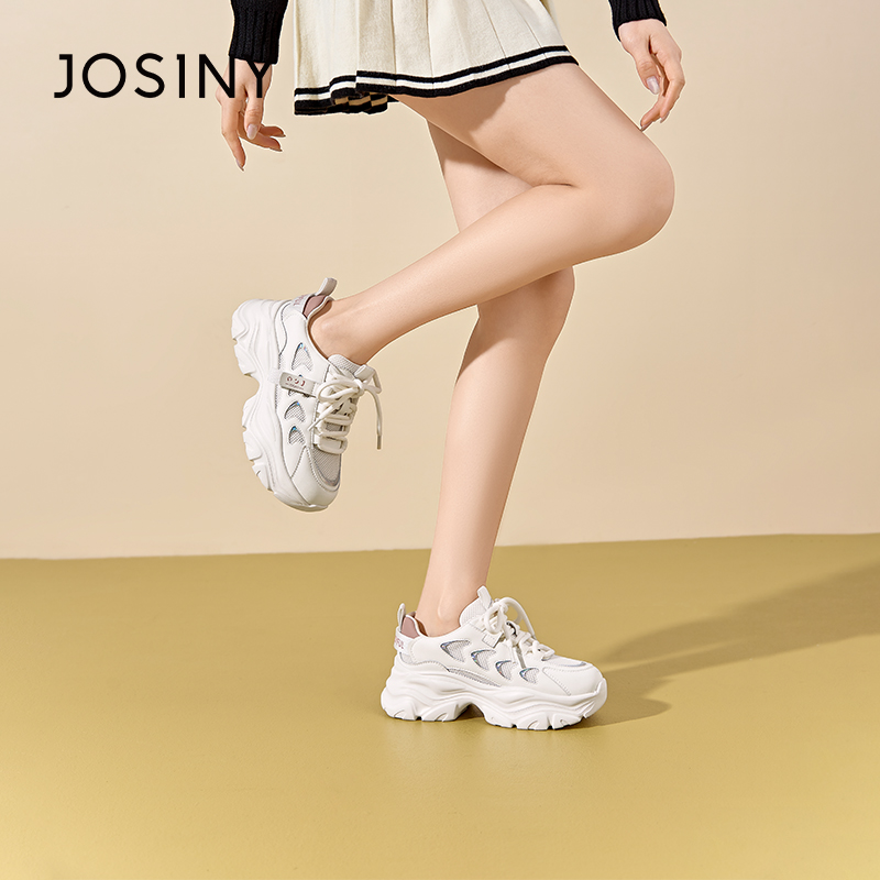 卓诗尼女鞋撤柜正品厚底增高老爹鞋舒适网面运动休闲鞋时尚小白鞋