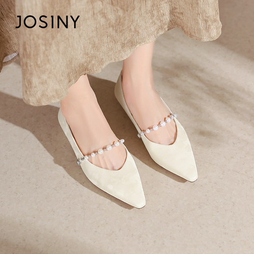 卓诗尼撤柜正品珍珠玛丽珍鞋女春秋款尖头平跟百搭气质浅口单鞋