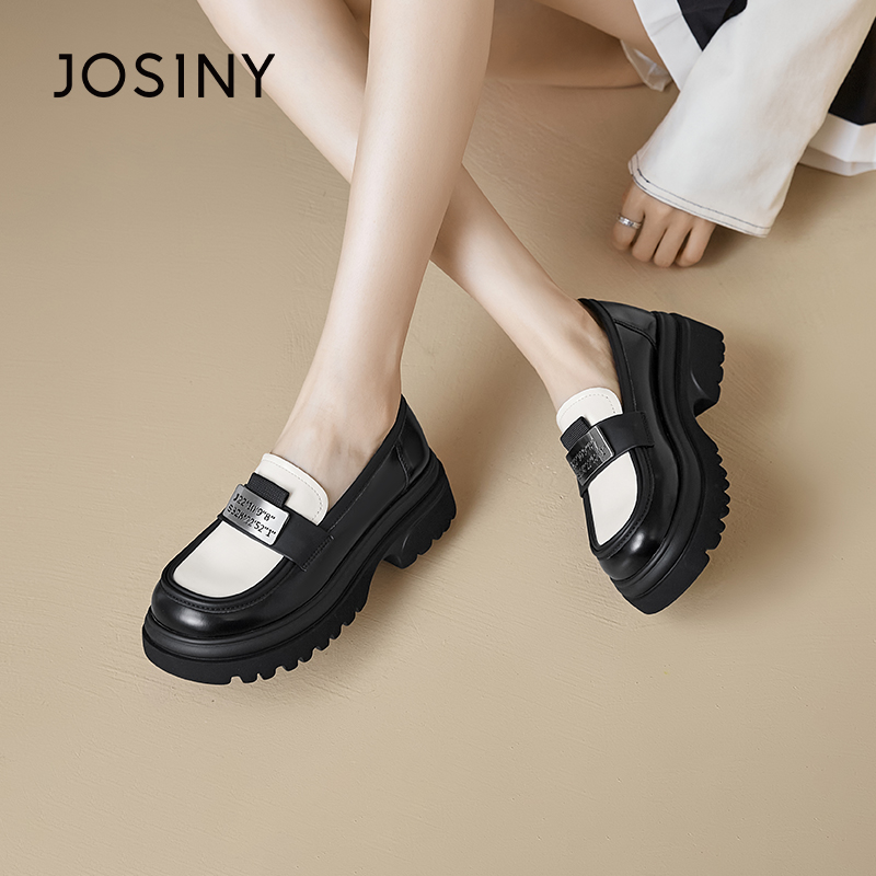 卓诗尼女鞋撤柜正品千金玛德琳系列金属方片乐福鞋圆头轻质厚底潮