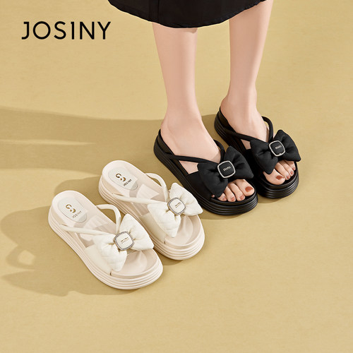 卓诗尼撤柜正品厚底蝴蝶结一字拖女夏防滑凉拖百搭法式小香风拖鞋