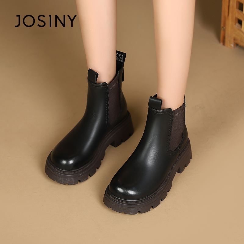 卓诗尼冬季撤柜正品女靴复古弹力短靴撞色大底擦色鞋头洋气百搭潮