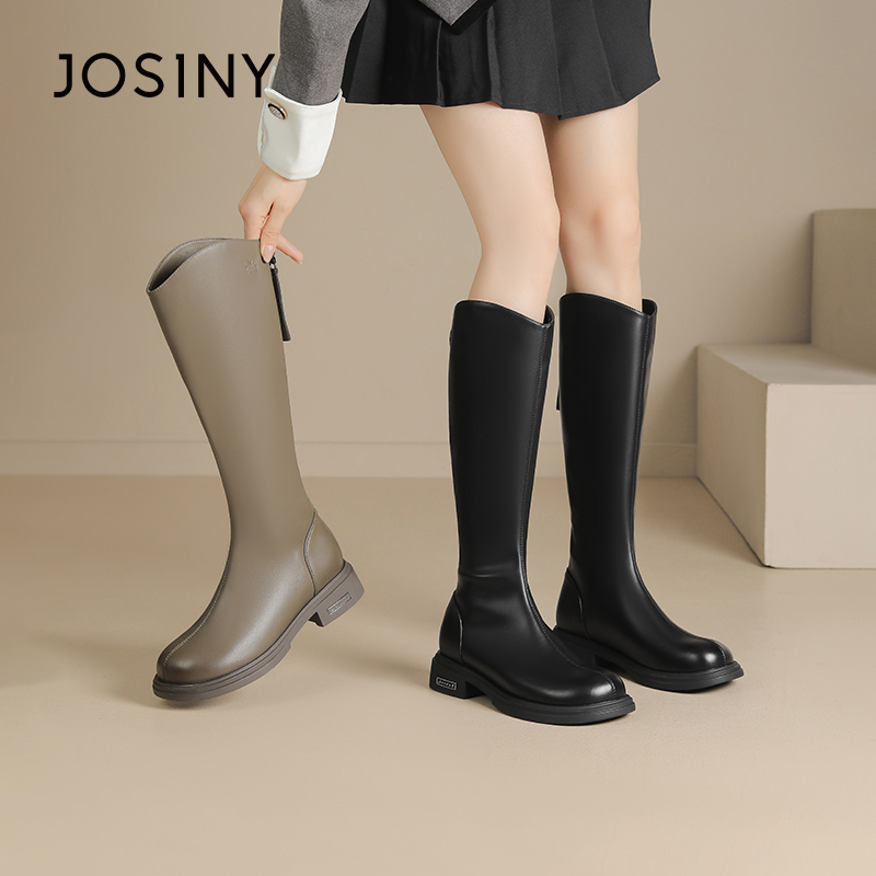 卓诗尼2024新款加绒厚底骑士靴