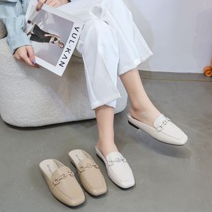 拖方头舒适平底鞋 包头凉拖女春夏配裙子后空鞋 撤柜正品 金佰川女鞋