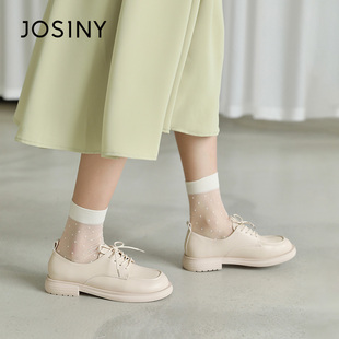 复古英伦风小皮鞋 新款 卓诗尼女鞋 女春秋季 圆头系带乐福鞋 女士单鞋