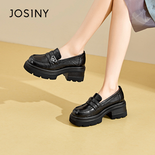 英伦风一脚蹬深口单鞋 女2024秋季 百搭潮 厚底乐福鞋 卓诗尼撤柜正品