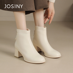 卓诗尼冬季女靴撤柜正品气质韩系瘦瘦靴秀气圆头稳当粗跟舒适通勤