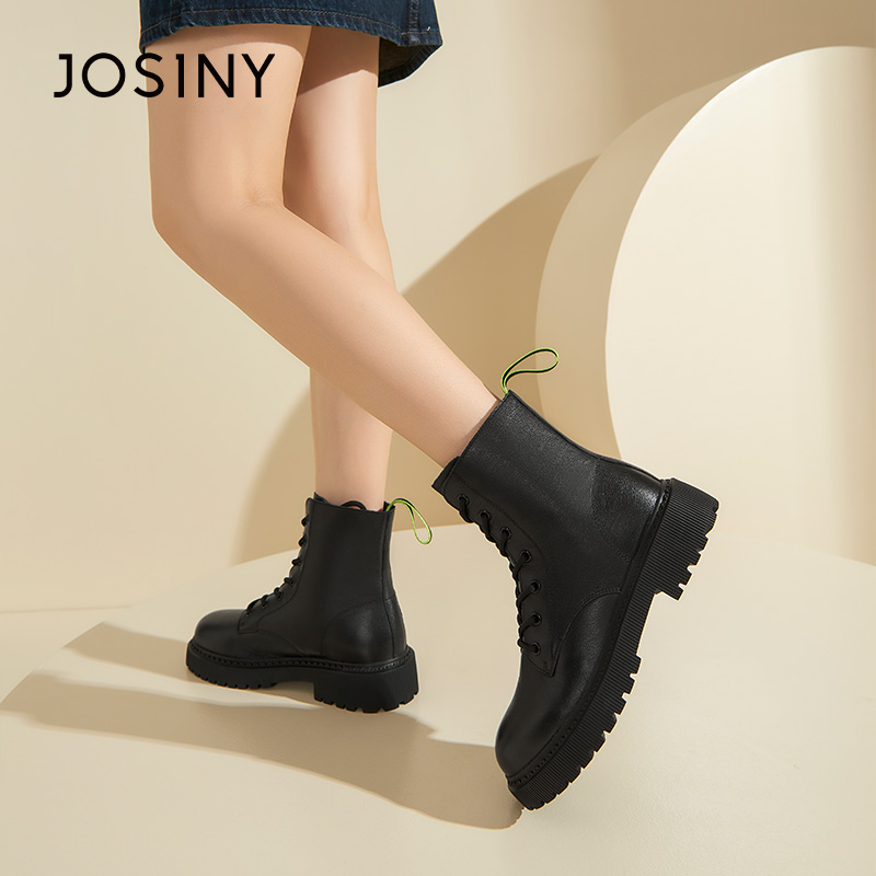 卓诗尼女鞋短筒靴马丁靴女秋冬季英伦风短筒厚底增高百搭机车靴