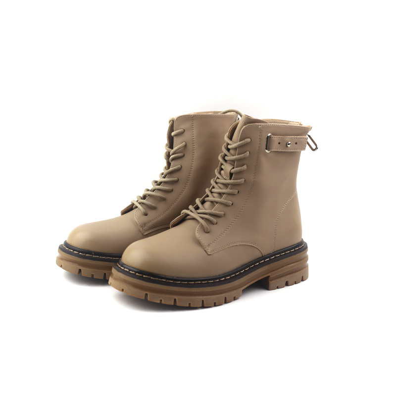 金佰川马丁靴英伦风女鞋方跟橡胶齿轮厚底系带侧拉链舒适甜酷短靴