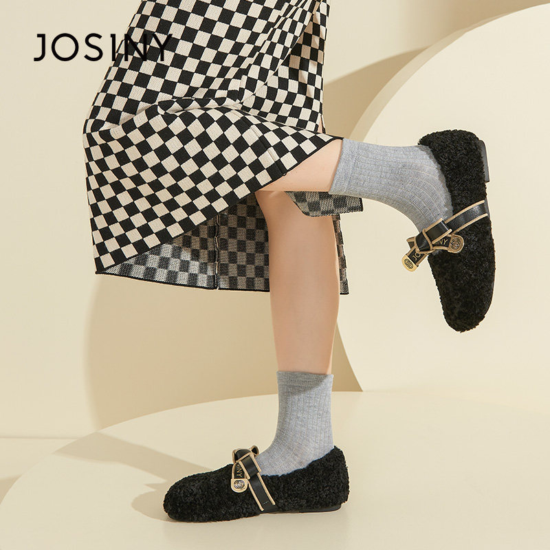 卓诗尼冬季新款女鞋加绒绵鞋女羊羔毛蝴蝶结装饰平底鞋休闲日常鞋,女鞋,深口单鞋,淘宝优惠券,粉丝福利购,淘宝优惠卷