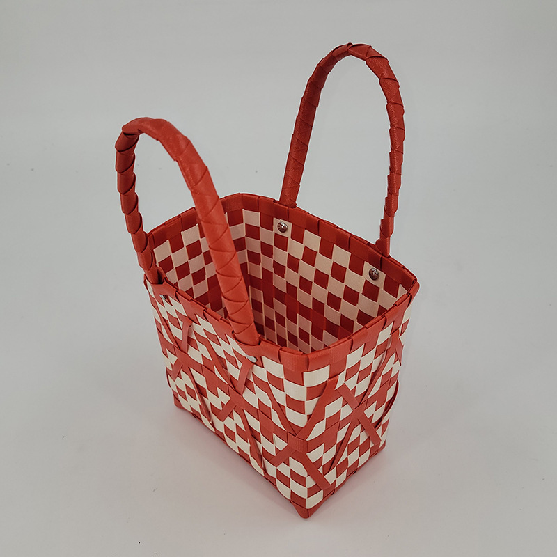 喜庆红色手工编织包批发新款韩版手拎包小长方手提包买菜篮编织包
