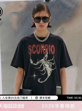 TCH2026春夏新款烫钻潮牌宽松随性黑色短袖T恤男女同款T78B106031