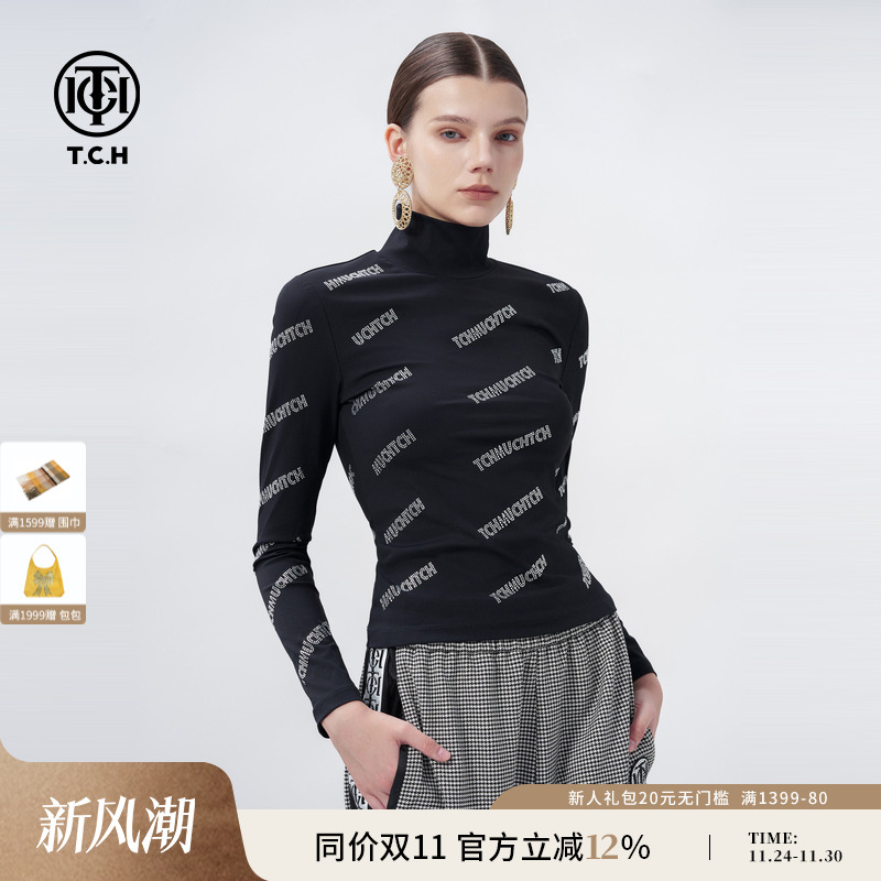 TCH潮牌烫钻满印字母长袖T恤