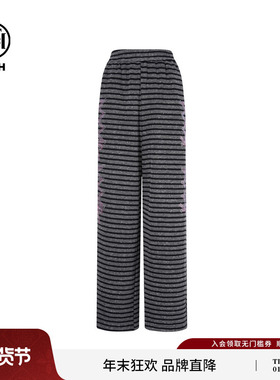 TCH私服烫钻条纹阔腿裤女2025秋季新款慵懒直筒休闲裤T75C20E5113