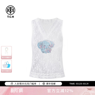 TCH小象烫钻宽松百搭叠穿蕾丝背心2025夏季 T75A03E5018 新款