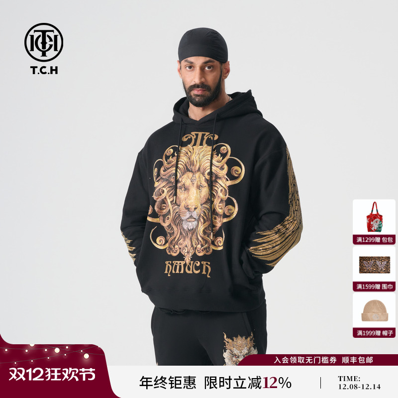 TCH轻奢烫钻连帽卫衣2024新款