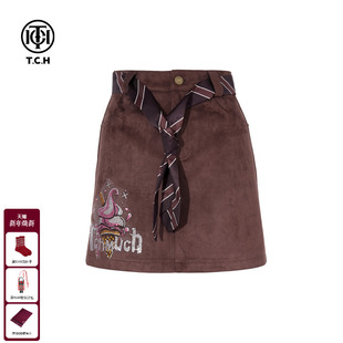 半身裙女T75C22E1018 时尚 TCH私服烫钻高腰复古短裙女2025秋季 新款