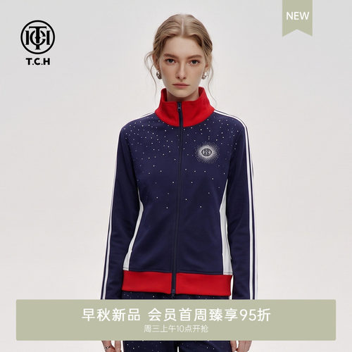 立领修身撞色美式休闲拉链短外套