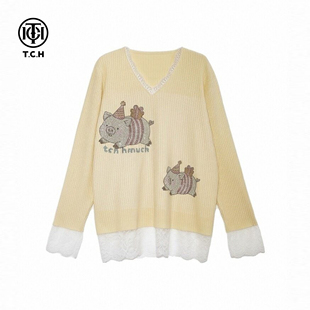 时尚 针织衫 百搭 烫钻黄色休闲风女装 T78A09E5002 冬款 TCH