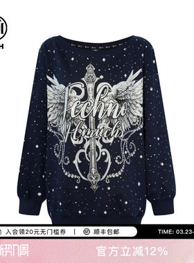 TCH潮牌烫钻2025秋夏休闲百搭宽松圆领卫衣男女同款T75C11E9005