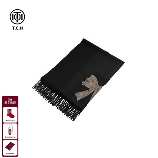 TCH轻奢蝴蝶结烫钻25秋冬新款 百搭黑色保暖围巾女T75C45E1006 时尚