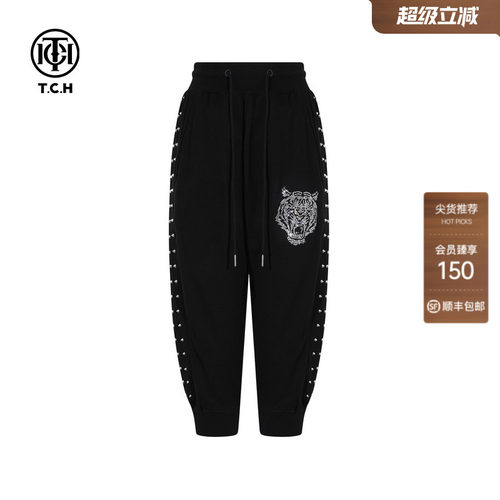 TCH烫钻时尚潮牌虎头运动裤休闲束腿短裤2026秋新款T75C21B9006