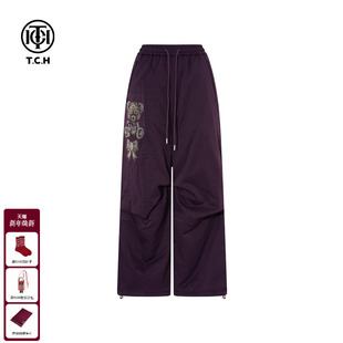新款 TCH烫钻时尚 女潮2025冬季 休闲裤 T75D20E1099 紫色宽松束脚工装