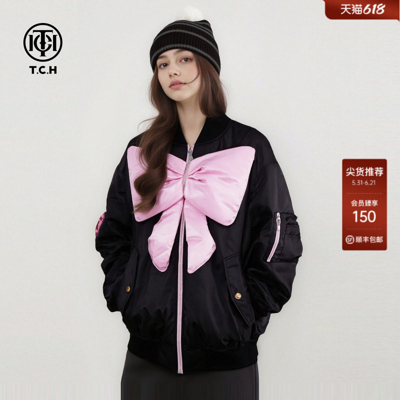 TCH立体蝴蝶结宽松保暖棒球领棉服外套女2026春季新款T78A186001