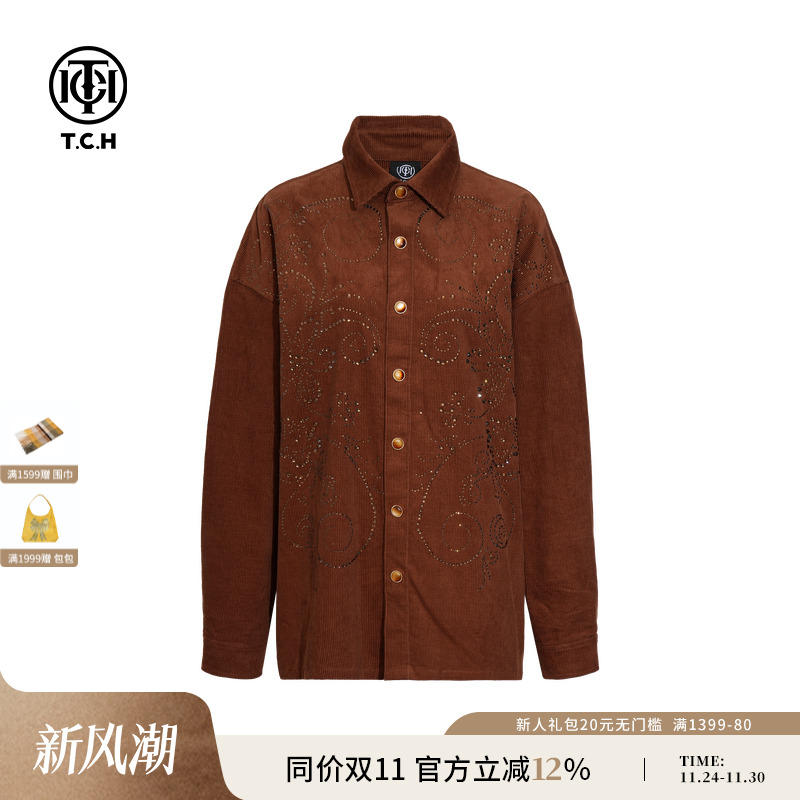 TCH轻奢烫钻25秋冬新款美式休闲宽松长袖外套男女同款T75C27E9011