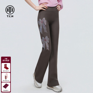 女T75D23E5008 显瘦打底裤 TCH私服风烫钻时尚 秋冬加厚咖色微喇修身