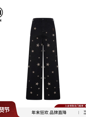 TCH星星烫钻显瘦直筒薄绒阔腿黑色牛仔裤女2025冬新款T75D20E1151