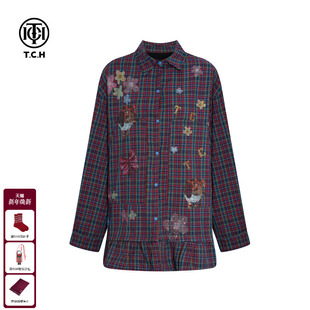 T75D30E1001 连衣裙25秋冬新款 TCH私服烫钻复古休闲宽松加绒衬衫 式