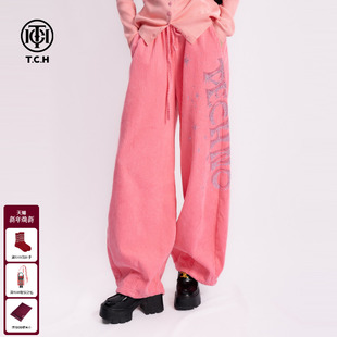 加绒休闲裤 减龄阔腿 T75D20E1028 慵懒时尚 TCH私服烫钻25秋冬新款