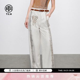 TCH烫钻时尚 女2025夏季 新款 T75B20E5029 百搭小熊宽松阔腿休闲裤