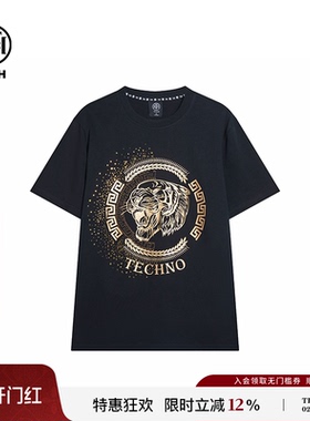 TCH 轻奢夏季新款烫金款虎头黑色短袖T恤男女同款T72B10E6039