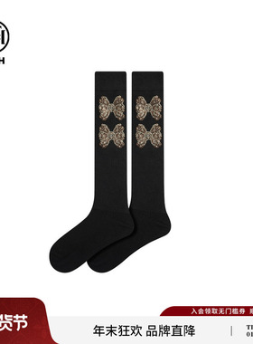 TCH轻奢蝴蝶结烫钻中高筒袜子女时尚百搭黑色小腿袜子T75C55E1006
