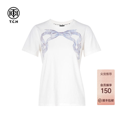 TCH烫钻日常通勤百搭时尚休闲圆领百搭短袖T恤女T75C10E9009