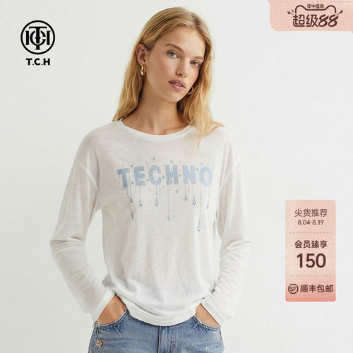 TCH轻薄透气白色烫钻T恤女