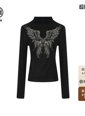 TCH翅膀烫钻时尚修身显瘦半高领灰色打底衫上衣女T75C02E1006