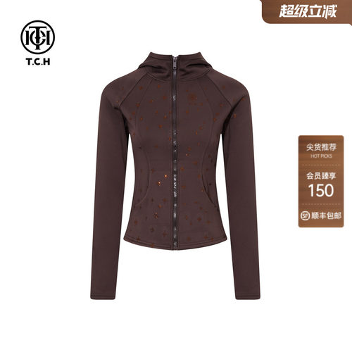 TCH烫钻加绒保暖连帽修身显瘦短外套女潮2026春秋新款T75D27E1059
