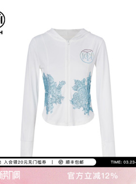 TCH烫钻花卉连帽防晒上衣女白色修身显瘦百搭防晒外套T75B27E5020