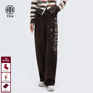 新款 女25秋季 T75C20E1152 休闲高腰显瘦阔腿裤 TCH私服字母烫钻美式